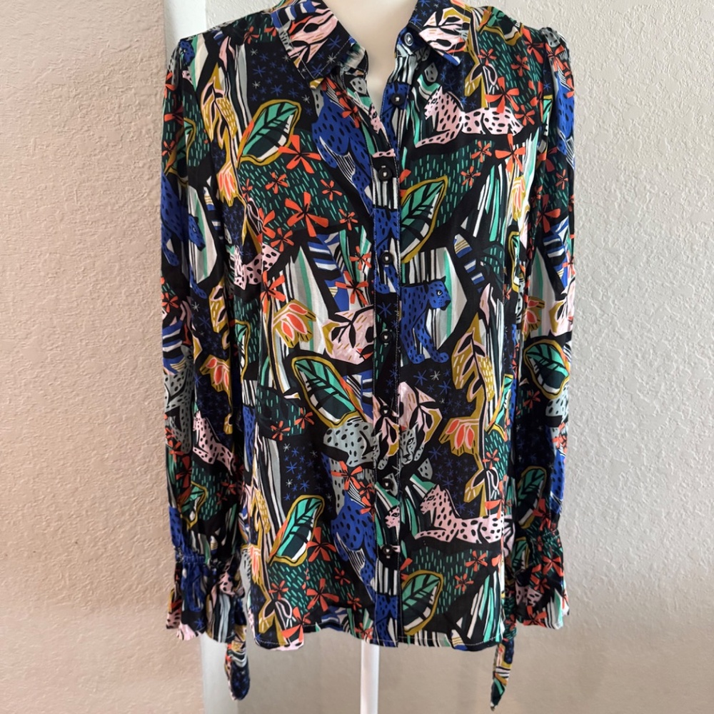 New Anthropologie Masha Volnova Carmiel Button Down Viscose Blouse Size 10 A - Picture 2 of 8